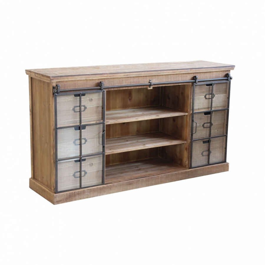 Madia per soggiorno Industrial in Legno,Vetro cm 147,5x39x81,5 – XZAVIER