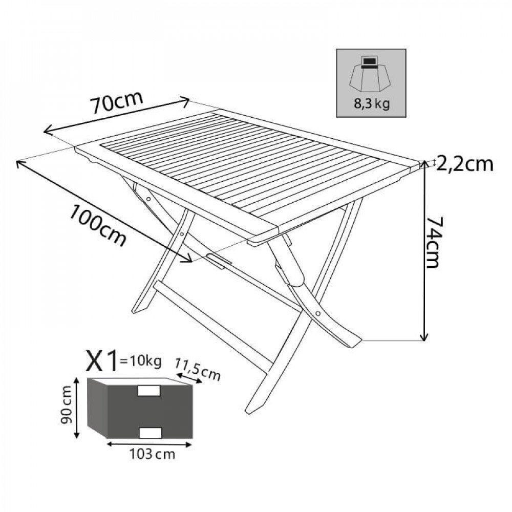 Tavolo da Giardino Pieghevole cm 100×70 – JASPER