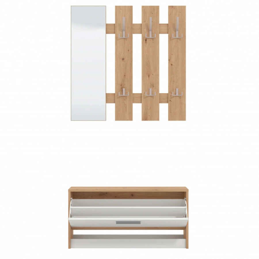 mobile ingresso appendiabiti moderno con specchio e scarpiera cm 91,6 x 28,1 x 202 h – WOODWAVE