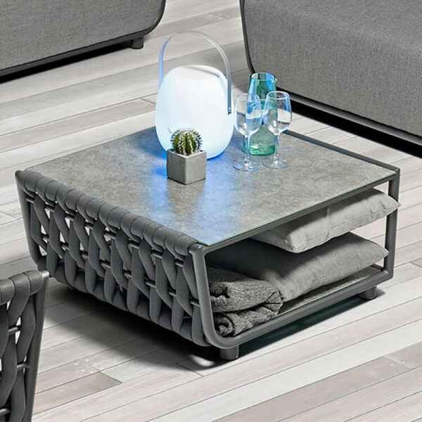 Tavolino per Salotto da Giardino in Alluminio,Textilene,Poliestere cm 71x81x40 – ZED