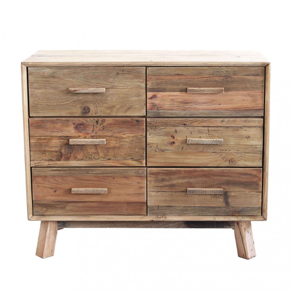 Cassettiera con 6 cassetti in Pino riciclato cm 102,6x48x85 – PINE