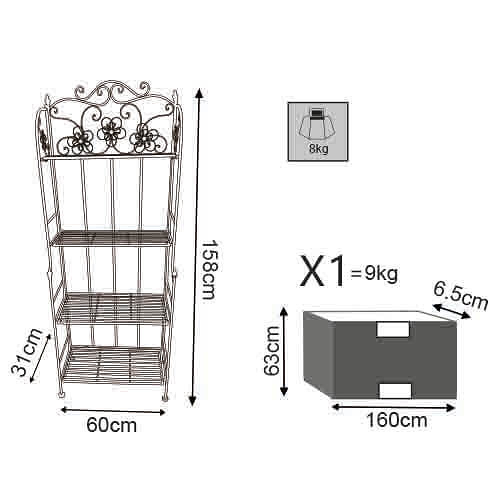 Scaffale 4 piani stile provenzale verniciato in Acciaio cm 60x31x158 – GRAHAM