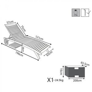 Lettino prendisole con ruote in Legno,Acacia cm 196x63x38 – ELIOT
