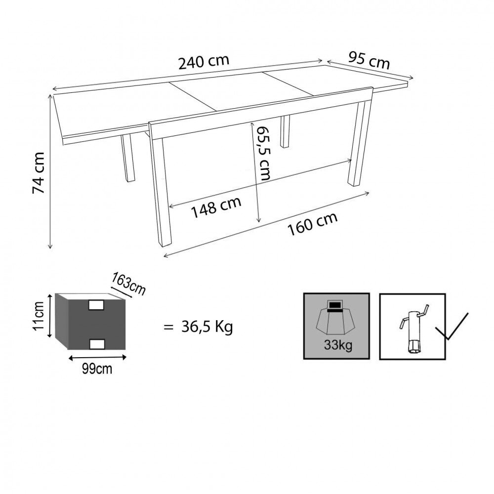 Tavolo da Giardino Allungabile piano in finto Legno 160-240×95 – URBAN