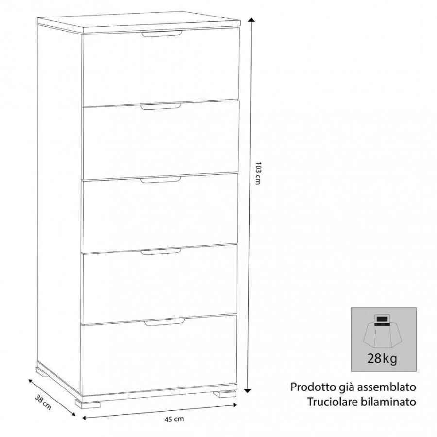 Cassettiera 5 cassetti in Truciolare cm 45x38x103 – AMBRO