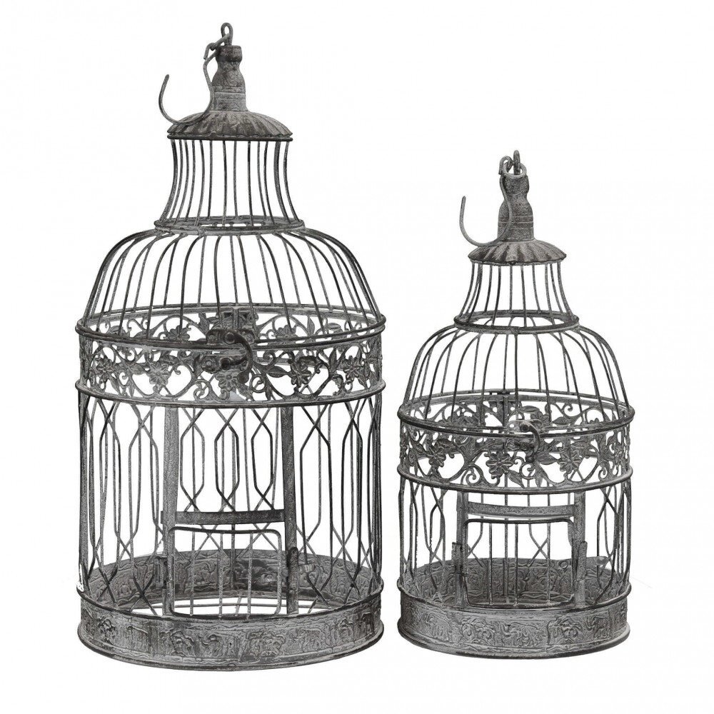 Set di 2 gabbie rotonde bianco ossidato in Acciaio cm 25x25x59 – NARDI
