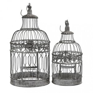 Set di 2 gabbie rotonde bianco ossidato in Acciaio cm 25x25x59 – NARDI