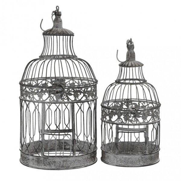 Set di 2 gabbie rotonde bianco ossidato in Acciaio cm 25x25x59 – NARDI