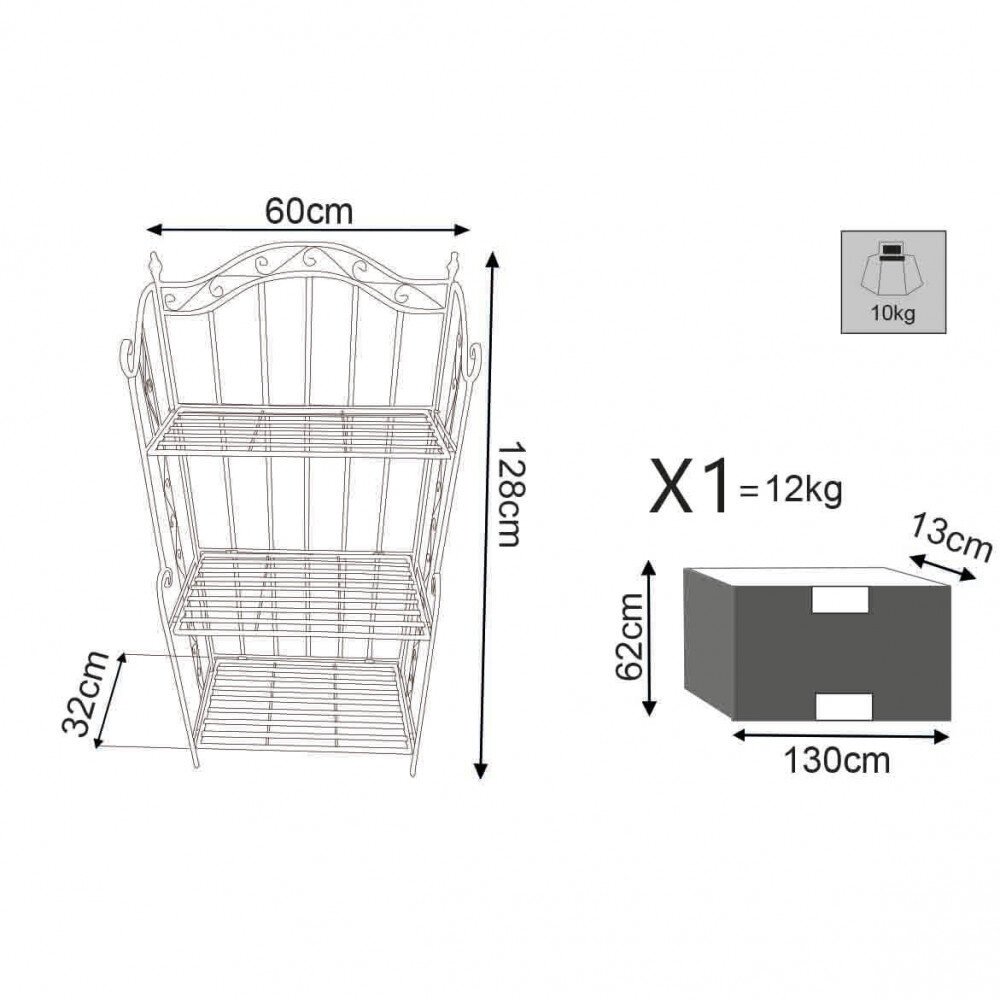Scaffale 3 piani stile provenzale verniciato in Acciaio cm 60x32x128 – REGGIE