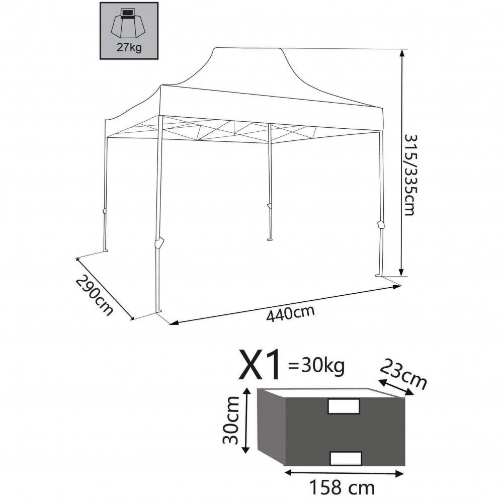 Gazebo Pieghevole con sacca protettiva 3×4,5 in acciaio,poliestere – BRENDON