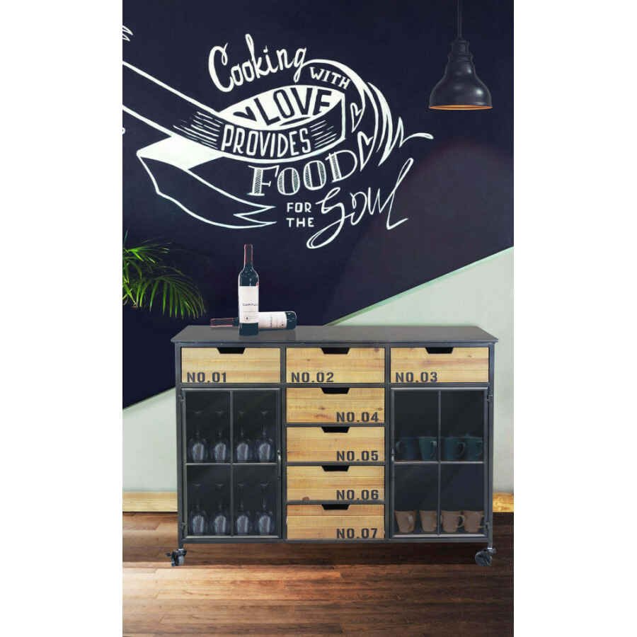 Madia Industrial in Acciaio,Legno cm 98,5×38,5×84 – DORAN