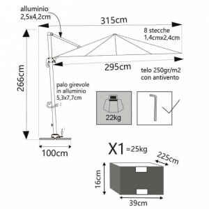 Ombrellone da Giardino decentrato 3×4 in alluminio,poliestere – IVAN