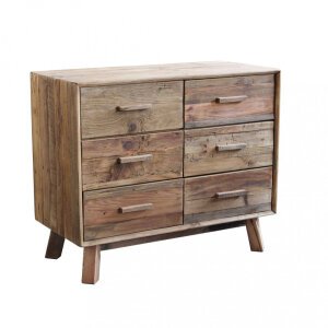 Cassettiera con 6 cassetti in Pino riciclato cm 102,6x48x85 – PINE