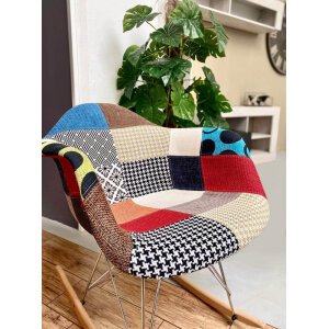 Poltrona dondolo Svandinava Patchwork in Legno,Acciaio,Tessuto cm 62,5x62x73,5 – WARWICK