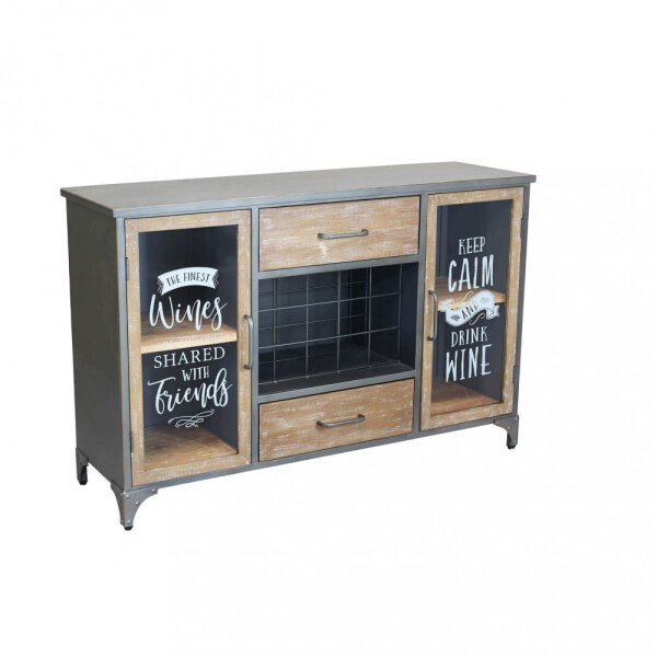Madia Industrial con portabottiglie in Acciaio,Legno cm 124×39,5×80 – GRENVILLE