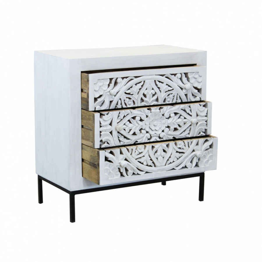 Cassettiera con decoro 3 cassetti in Legno,Metallo cm 80x40x80 – KONNOR