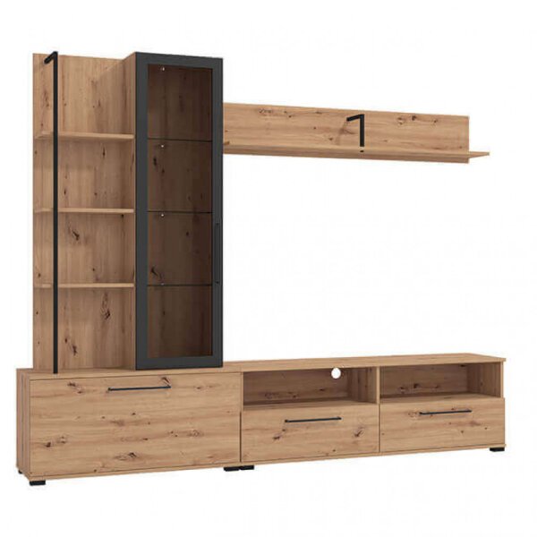 parete attrezzata con anta, vetrina e due cassetti moderna minimal in legno cm 229,5 x 35 x 182,5 h – GRACE