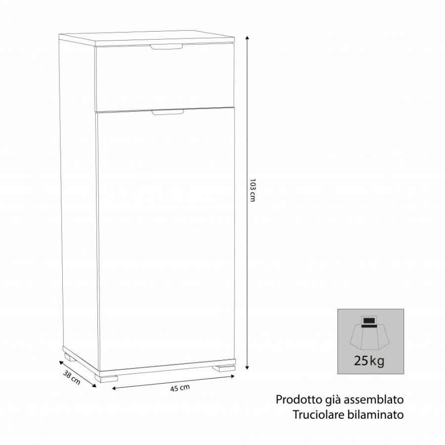 Armadietto da Bagno con cassetto in Truciolare cm 45x38x103 – CURT