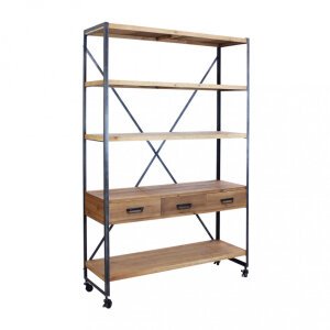 Libreria Industrial in Legno,Metallo cm 114,3×46,5×136 – COLIN