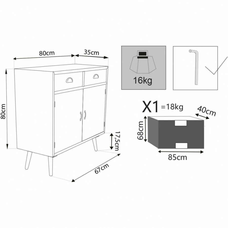 Mobiletto multicolore in Legno,MDF cm 80x35x63 – HALLAM