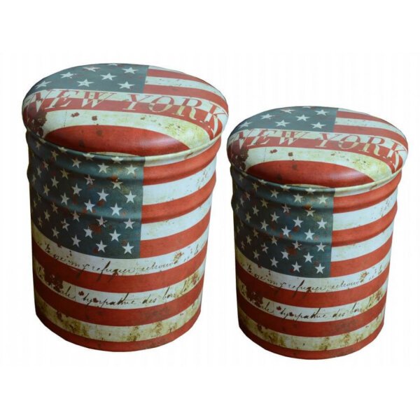 Set di 2 pouf contenitore Rotondo poggiapiedi in MDF,PVC cm 30x30x37 – BUCH