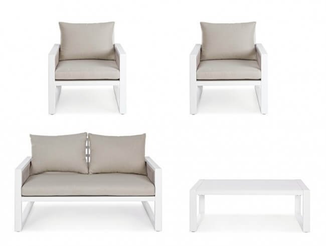 Salotto da giardino 4 posti in alluminio con cuscini – CAPTIVA