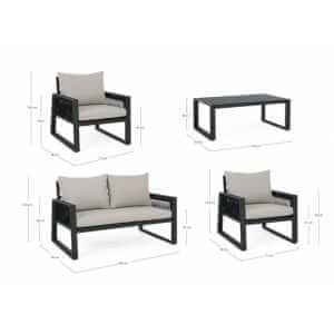 Salotto da giardino 4 posti in alluminio con cuscini – CAPTIVA