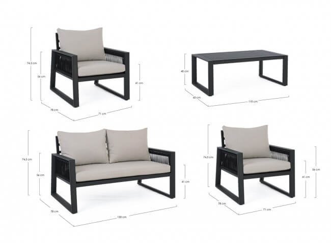 Salotto da giardino 4 posti in alluminio con cuscini – CAPTIVA