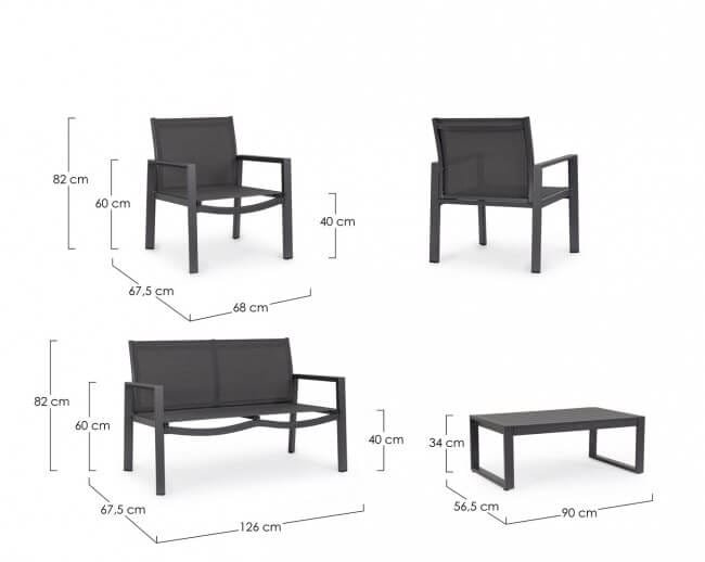 Salotto da giardino 4 posti in alluminio – KALLEN