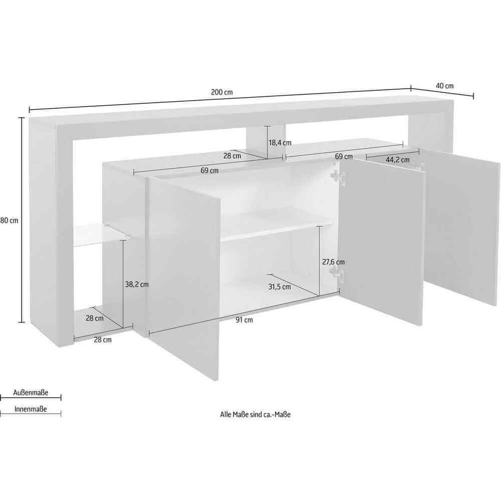 Madia moderna 3 ante 200x40x80cm – SOLSTICE