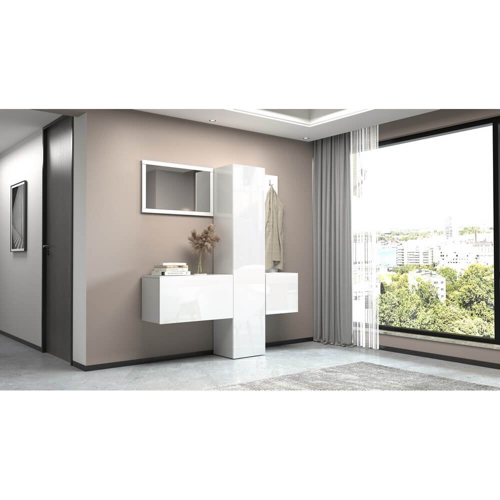 Mobile da ingresso con specchio armadietto e appendiabiti 170x35x191cm – PHOENIX