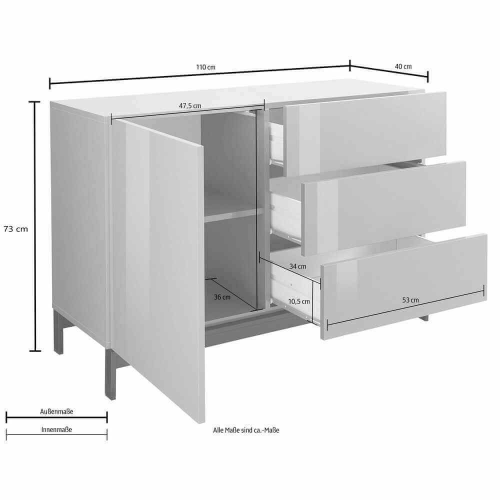 Madia 1 ante 3 cassetti per Soggiorno Moderna 110x40x47,7cm – NEXUS