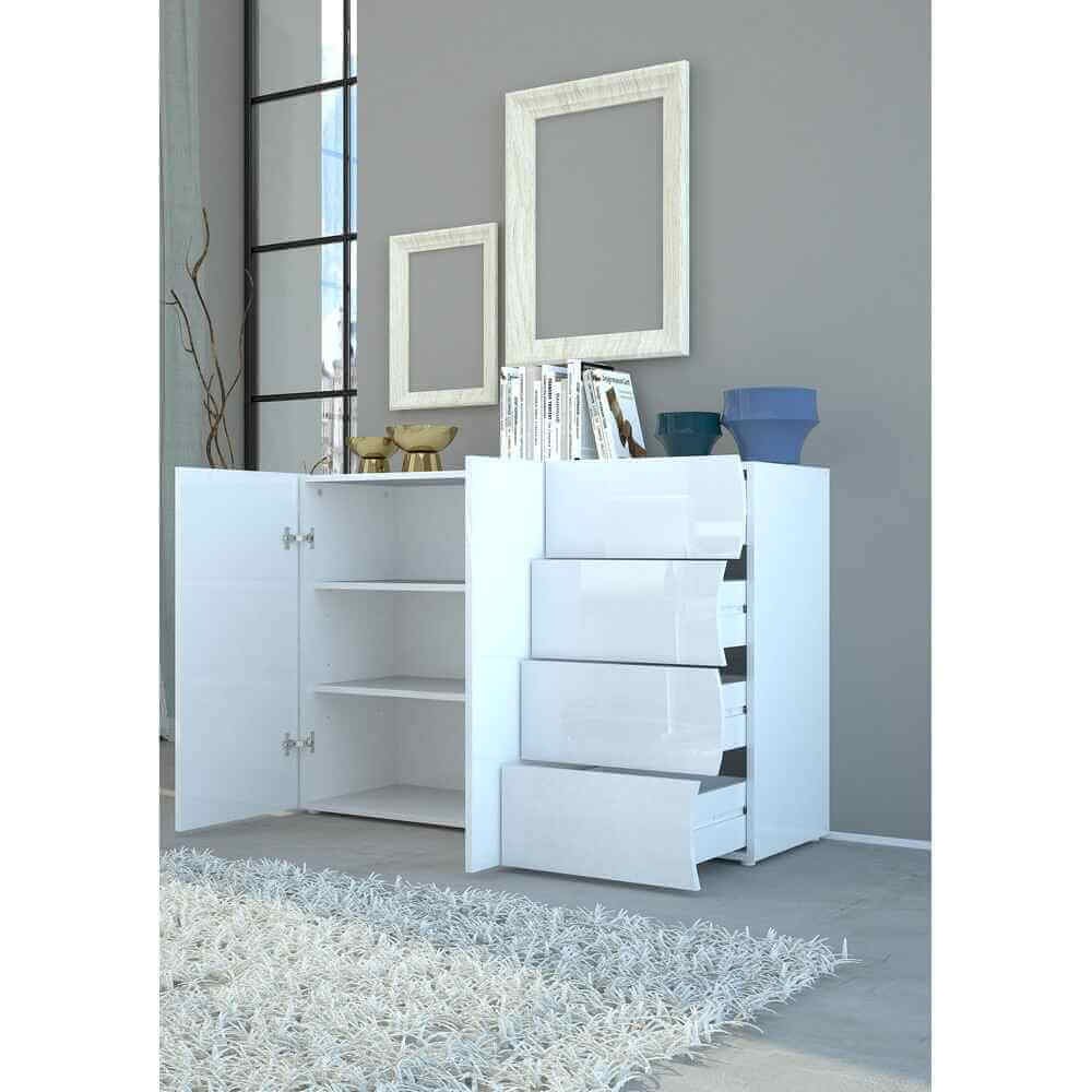 Madia 2 ante 4 cassetti per Soggiorno Moderna 124x40x81cm – APOLLO