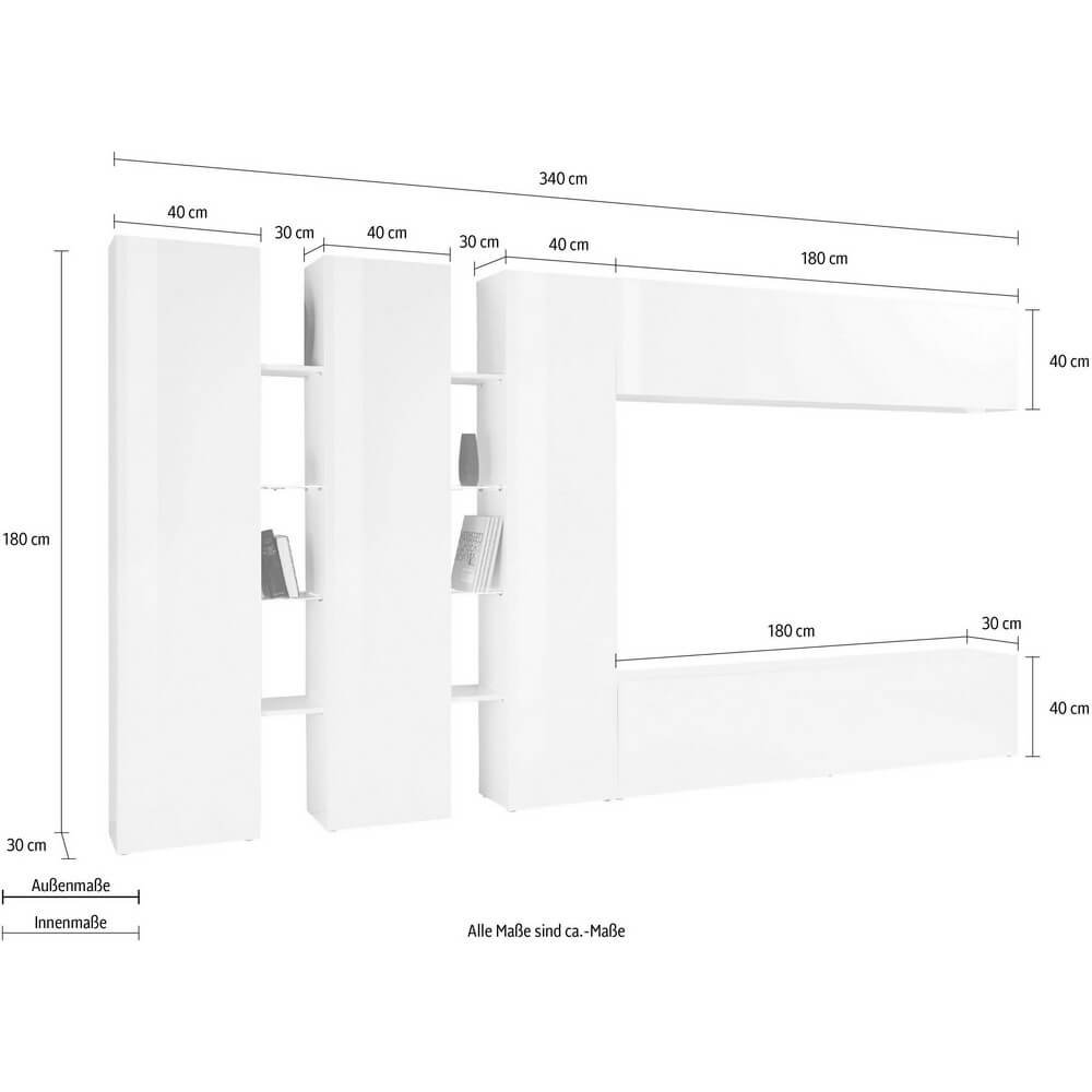 Parete Attrezzata Moderna per Soggiorno 340x30x180cm – ECHO