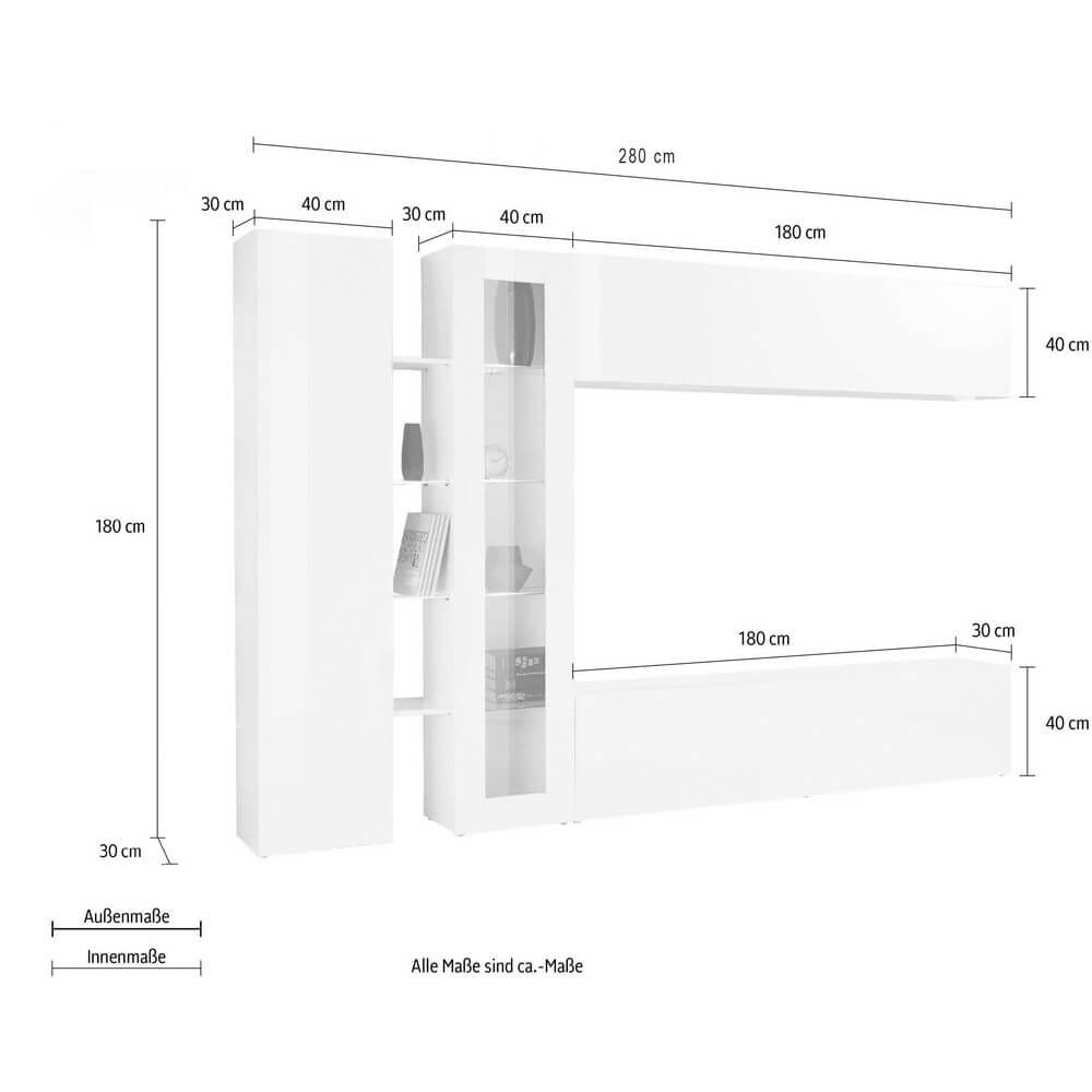 Parete Attrezzata Moderna per Soggiorno 280x30x180cm – ECHO