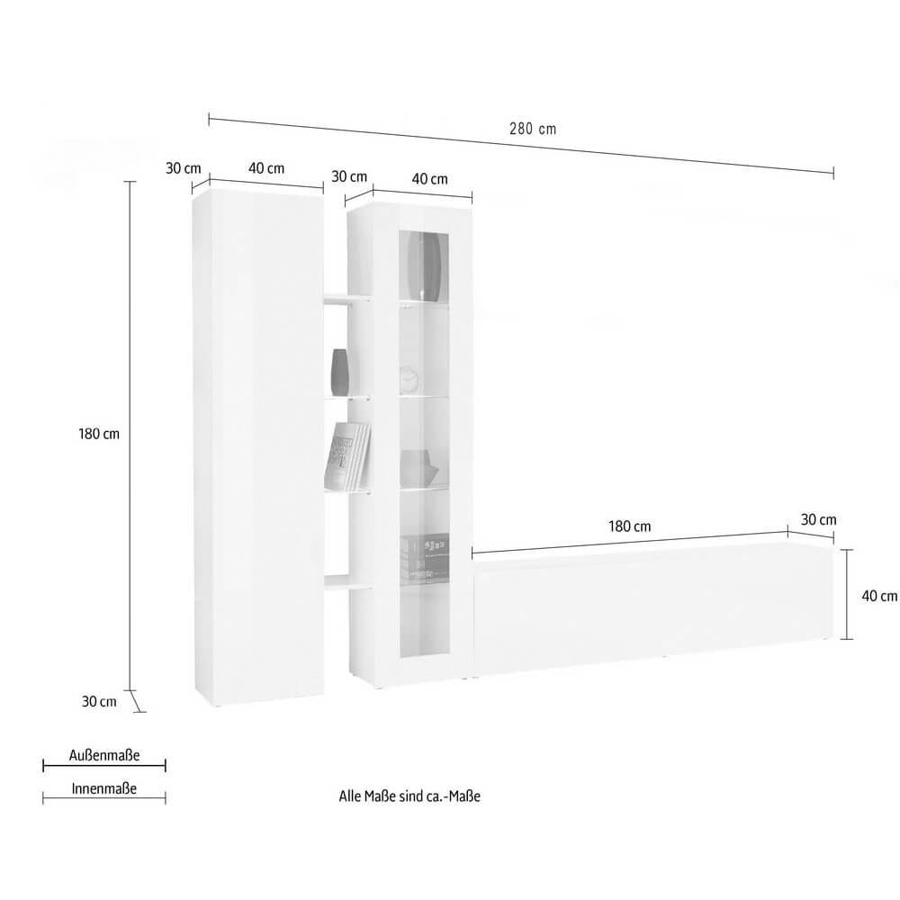 Parete Attrezzata Moderna per Soggiorno 280x30x180cm – ECHO