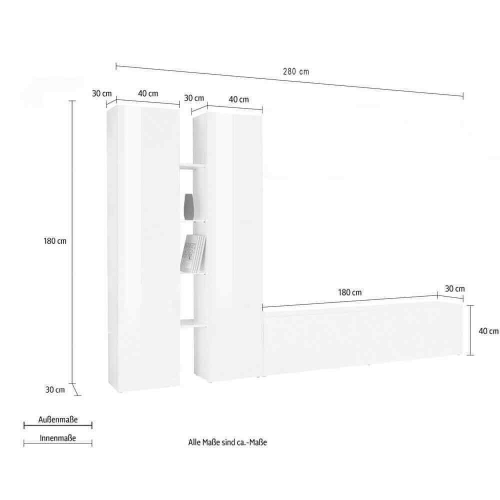 Parete Attrezzata Moderna per Soggiorno 280x30x180cm – ECHO