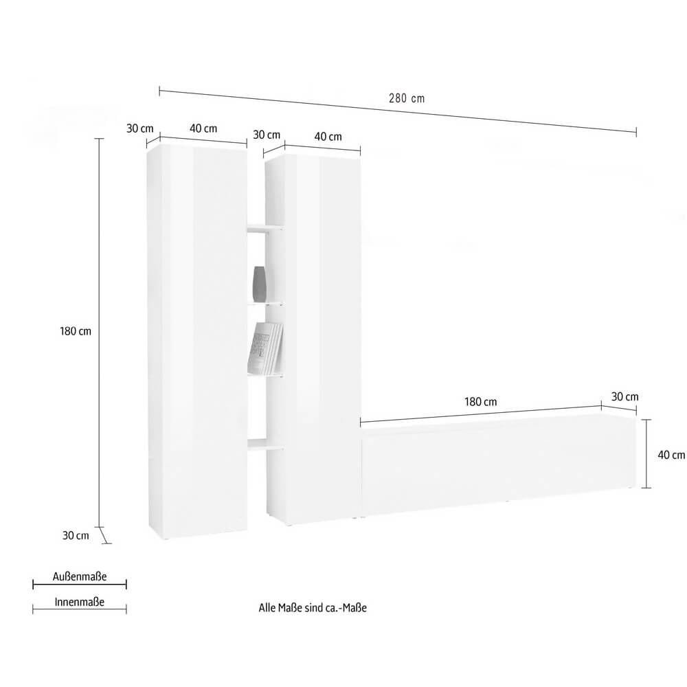 Parete Attrezzata Moderna per Soggiorno 280x30x180cm – ECHO