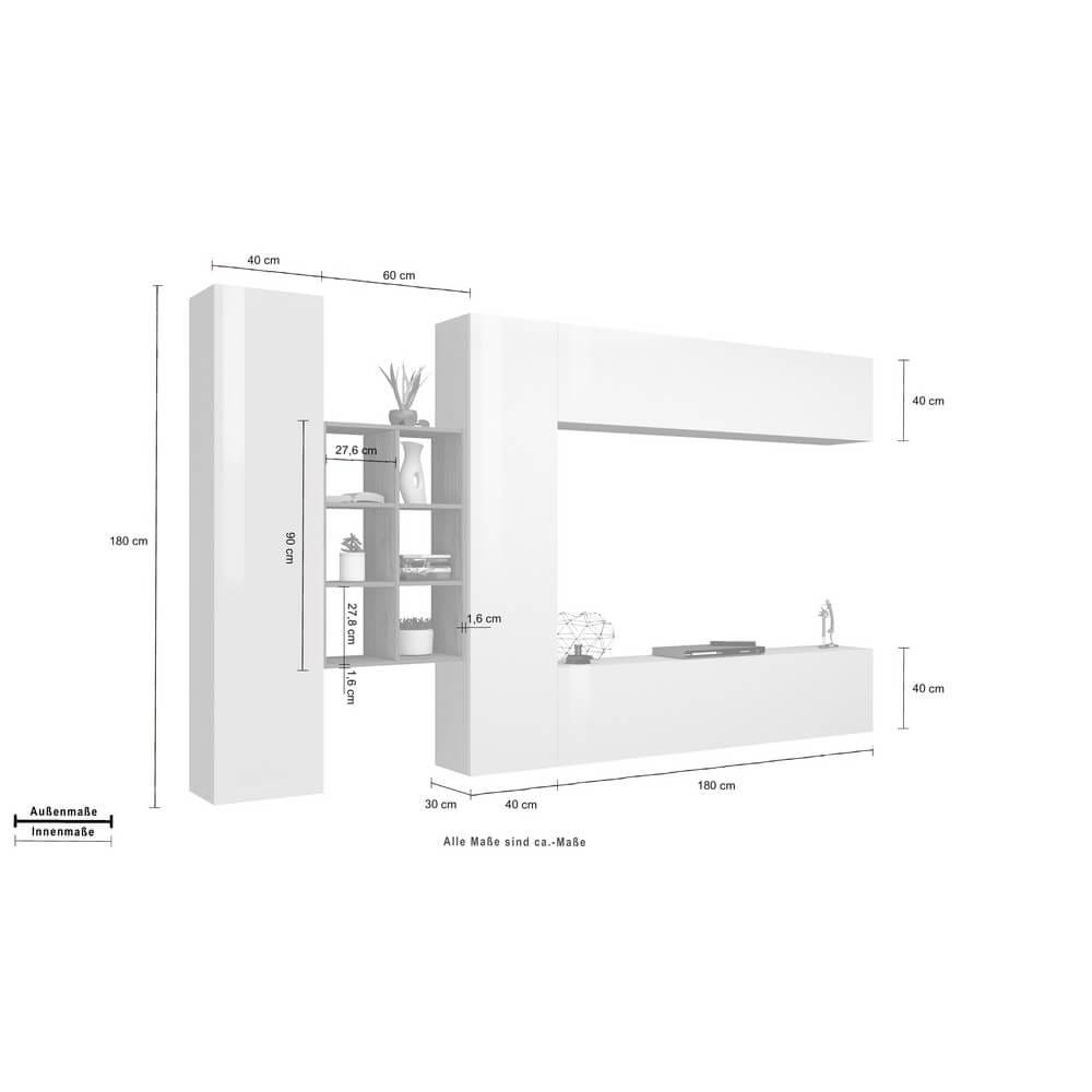 Parete Attrezzata Moderna per Soggiorno 320x30x180cm – ECHO