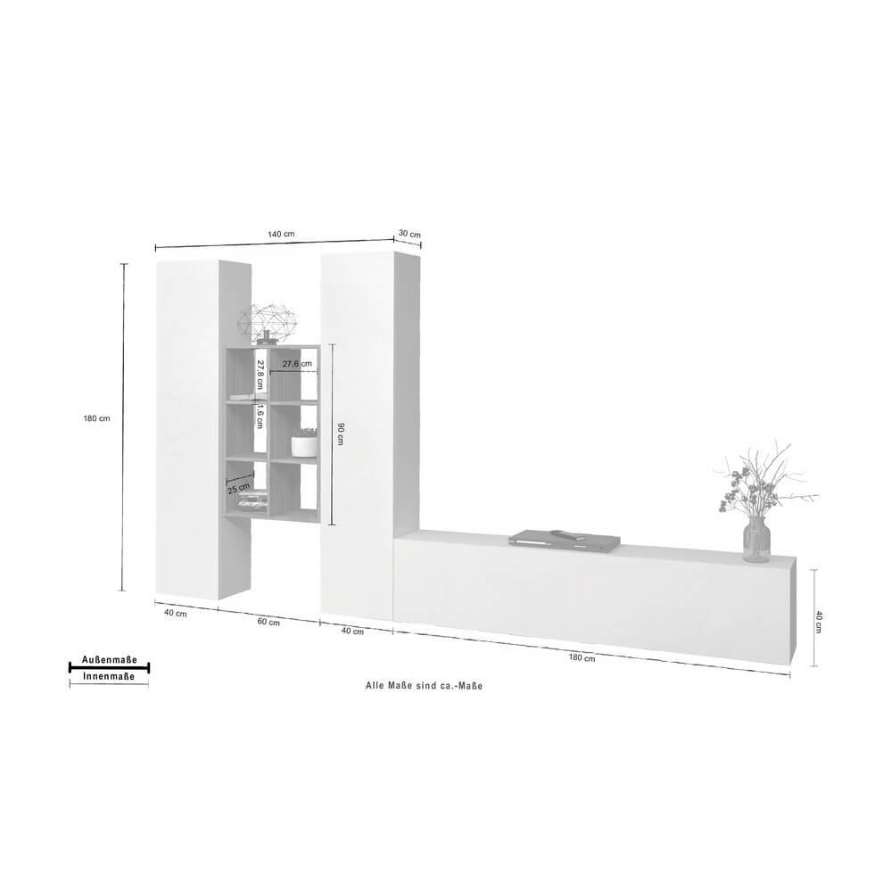 Parete Attrezzata Moderna per Soggiorno 320x30x180cm – ECHO