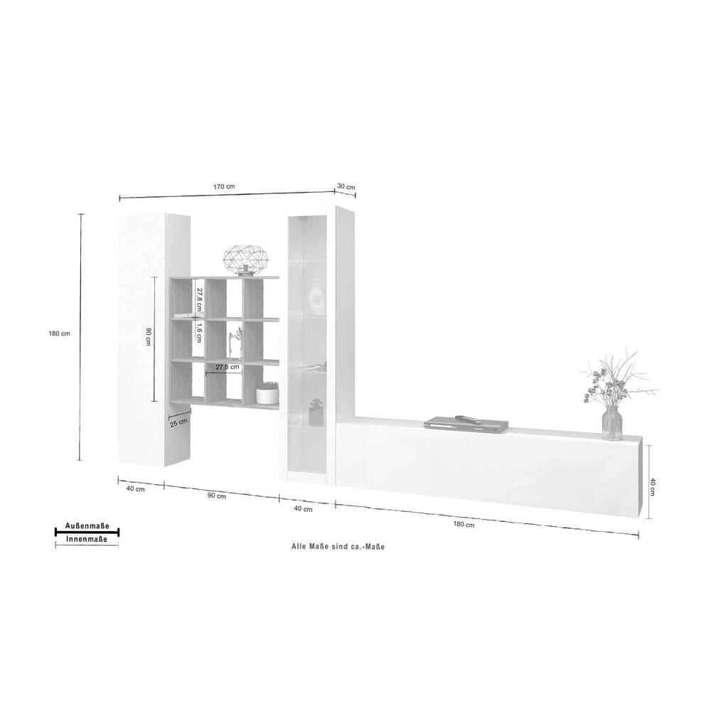 Parete Attrezzata Moderna per Soggiorno 350x30x180cm – ECHO