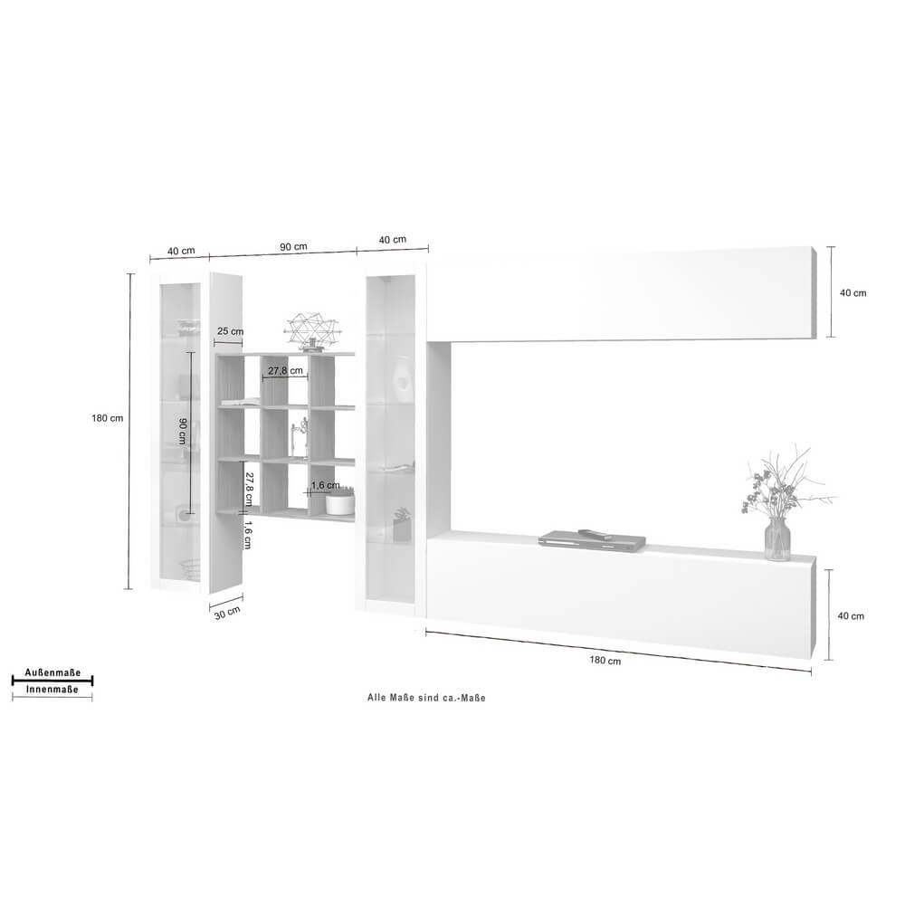 21419301_MARUSKA_DIM Parete Attrezzata Moderna per Soggiorno 350x30x180cm – ECHO