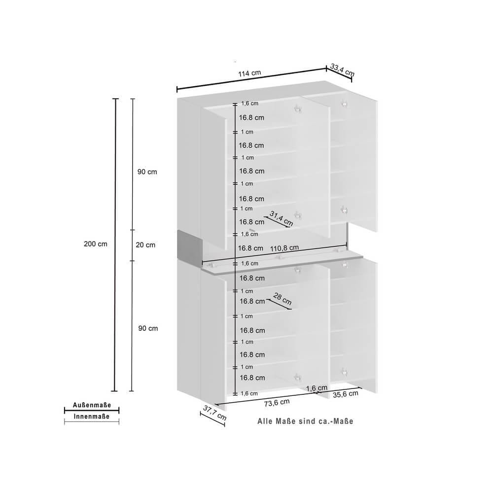 Scarpiera 6 ante un ripiano 114x35x200cm – HORIZON