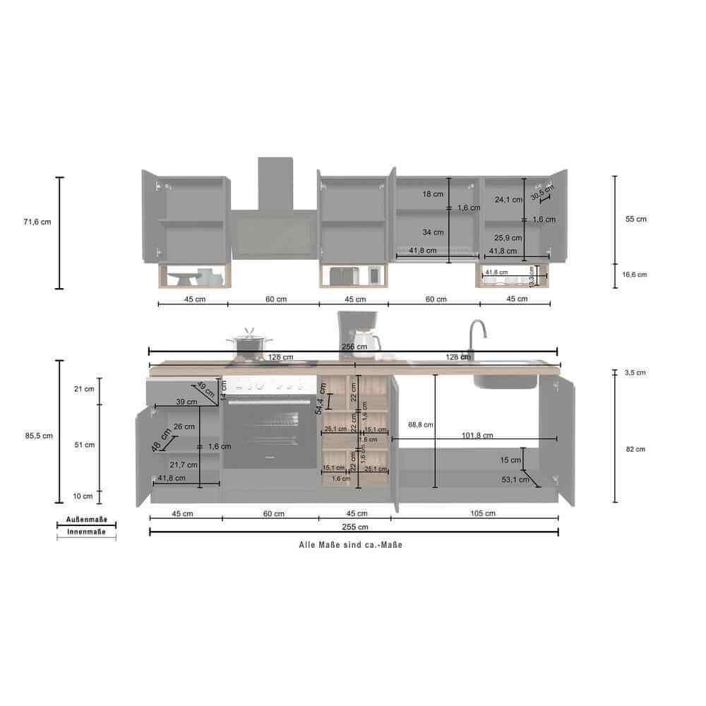 Composizione Cucina moderna 255X60-34X85-71cm – NAUTILUS