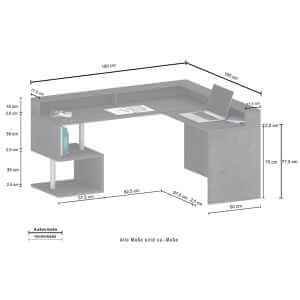 Scrivania Angolare con sopralzo e ripiano 160/180X60X92,5cm – HERMES