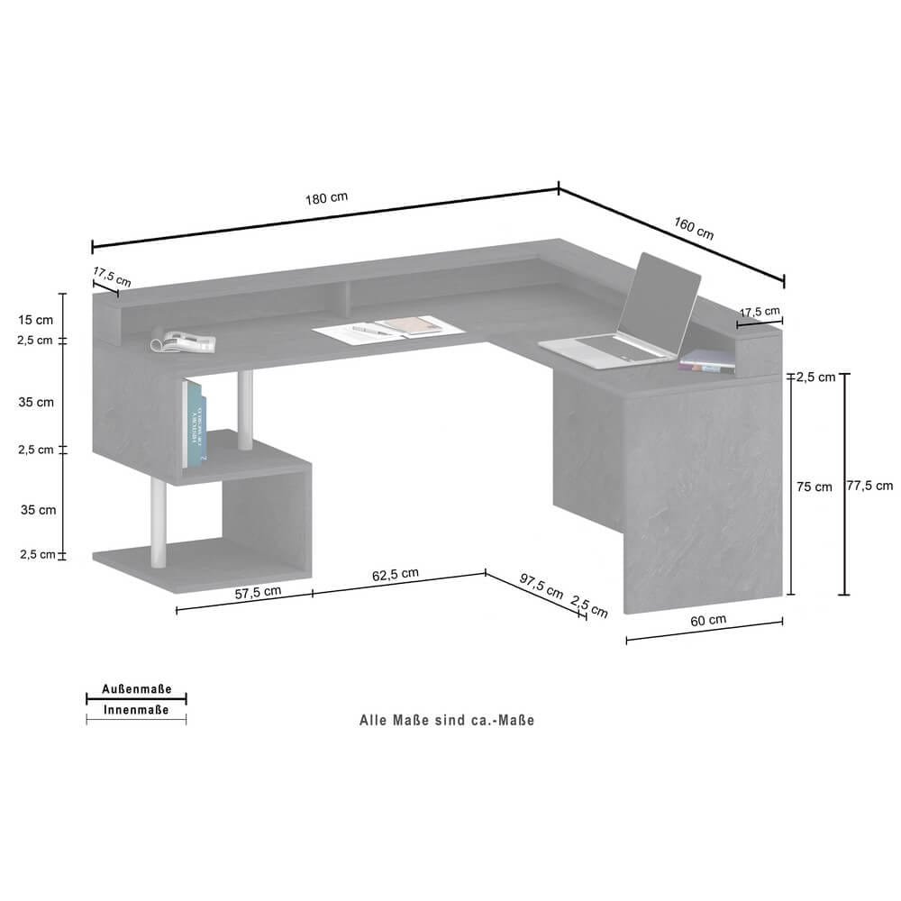 Scrivania Angolare con sopralzo e ripiano 160/180X60X92,5cm – HERMES