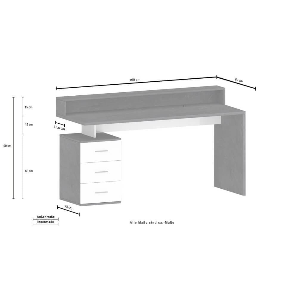 Scrivania con sopralzo e cassettiera 3 cassetti 160x60x90cm – NOVA