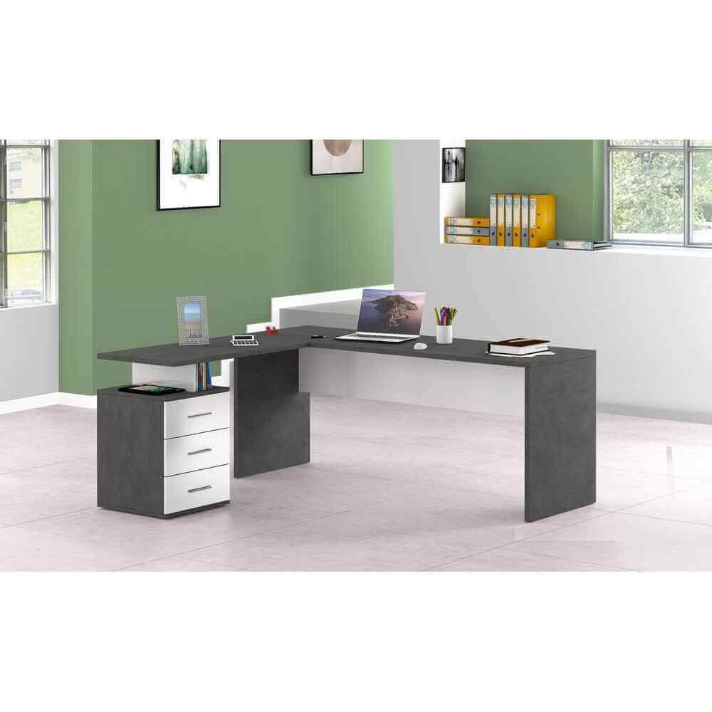 Scrivania da ufficio con cassettiera 3 cassetti 160×180/60x75cm – NOVA