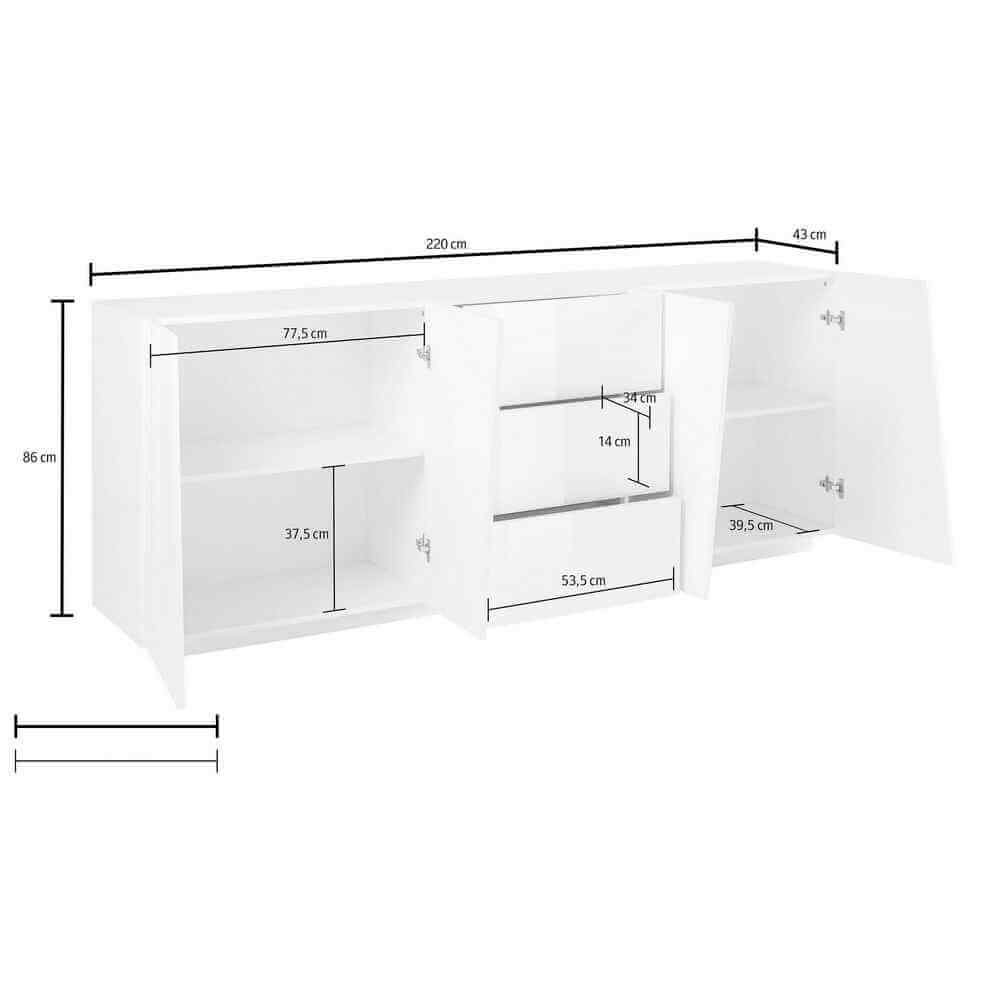Madia per Soggiorno Moderna con 4 ante e 3 cassetti 220x43x86cm – GALAXIA