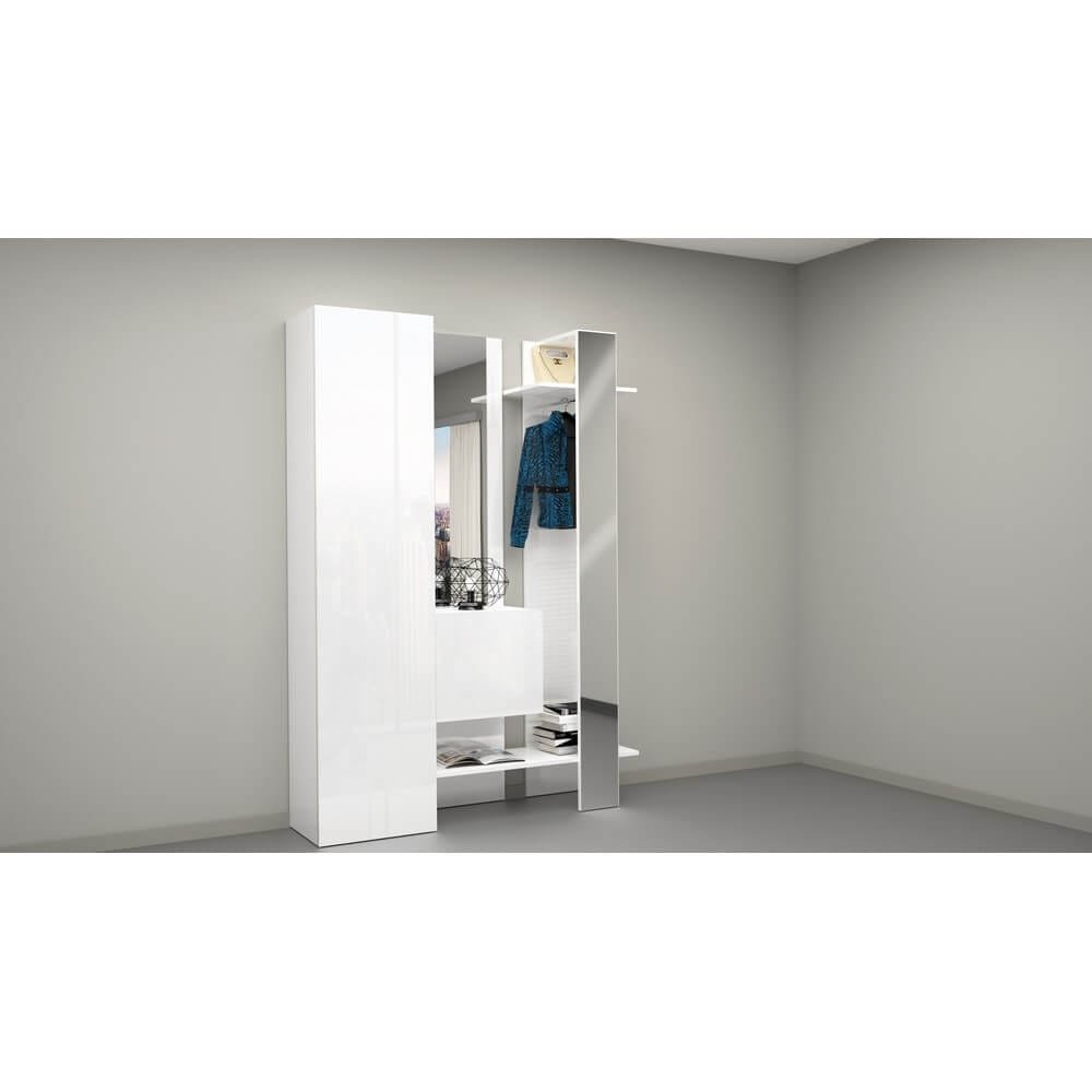 Mobile da ingresso con specchio armadietto e appendiabiti 140x35x191cm – PHOENIX